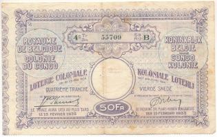 Belga-Kongó 1934. &quot;Gyarmati lottó&quot; 50Fr értékű sorsjegye T:F Belgian-Congo 1934. &quot;Colonial Lottery&quot; 50 Francs lottery ticket T:F