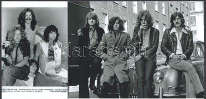 cca 1972 Led Zeppelin együttes, 2 db modern nagyítás, jelzés nélkül, Fekete György (1904-1990) budapesti fényképész hagyatékából, aki az 1960-as, 1970-es években ellátta a trafikokat a hazai és külföldi sztárok és pucér hölgyek fényképeivel, amelyeket zsebtükrökben, tárcákban helyeztek el, vagy önállóan forgalmaztak egy-két forintos áron, a megrendelői címlistáján 485 cím szerepelt, 15x21 cm és 15x10 cm