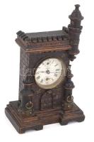 Antik fa kandallóóra, réz veretekkel, nem működik, m: 28 cm