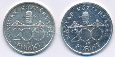 1992. 200Ft "MNB" Ag (2x) T:AU patina Adamo F13