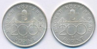 1993. 200Ft "MNB" Ag (2x) T:AU,XF patina Adamo F13
