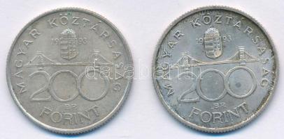 1993. 200Ft "MNB" Ag (2x) T:AU,XF patina Adamo F13