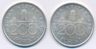 1993. 200Ft "MNB" Ag (2x) T:AU,XF patina Adamo F13