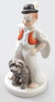 Herendi porcelán fiú kutyával, kézzel festett, hibátlan, jelzett, m: 16 cm