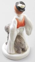 Herendi porcelán fiú kutyával, kézzel festett, hibátlan, jelzett, m: 16 cm