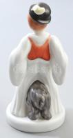 Herendi porcelán fiú kutyával, kézzel festett, hibátlan, jelzett, m: 15,5 cm