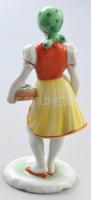 Herendi lány virágkosárral. Jelzett, kézzel festett, hibátlan, m: 14,5 cm