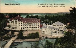 1913 Pöstyén, Piestany; Irma fürdő, Palace Thermia szálló, hajóhíd / spa and hotel, pontoon bridge (Rb)