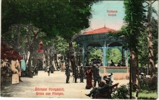 1909 Pöstyén, Pistyan, Piestany; fürdőpark és kertészet, zene pavilon. Gipsz H. kiadása / Cur Gartmerei / spa park, music pavilion