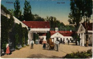 Pöstyén, Pistyan, Piestany; régi fürdő, fürdőkocsi. Vasúti levelezőlapárusítás 76-1917. / spa carriage, old bath house (EK)