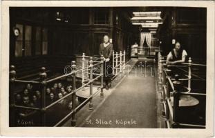 Szliács-fürdő, Kúpele Sliac; fürdő belső + bélyeg / spa interior + stamp