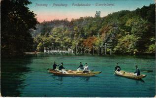 1914 Pozsony, Pressburg, Bratislava; Vaskutacska, katonák csónakban / Eisenbrünnel (Eisenbründl) / Zelezná Studienka / lake, soldiers in boats