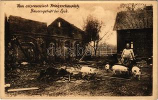 Vom ostpreussisch. Kriegsschauplatz. Bauerngehöft bei Lyck / WWI German military, farm near Elk (Poland) (fl)