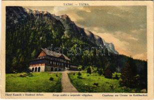 Tátra, Magas-Tátra, Vysoké Tatry; Tarpataki-völgy, Zerge szálló. Földes Samu kiadása 1922. / Kohlbachtal, Hotel Gemse (EK)