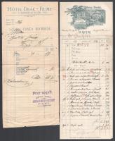 cca 1895 Hotel Deák, Fiume, 2 db számla + 1909 Hotel Deák, Fiume, dombornyomott szecessziós meghívó bálra