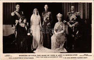 Wedding of HRH The Duke of York & Lady E. Bowes-Lyon. TRH The Duke & Duchess of York. Earl & Countess of Strathmore. TM King George & Queen Mary (fl)