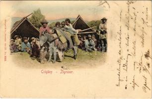 1899 (Vorläufer) Cigányok málhás szamárral / Zigeuner / Gypsy folklore with donkey (szakadás / tear)