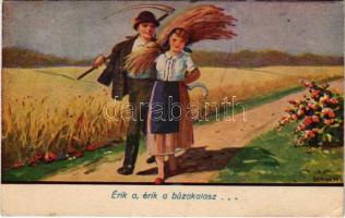 1943 Érik a, érik a búzakalász... magyar folklór / Hungarian folklore art postcard s: Bernáth (EK)