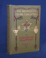 Heindel, Max  The Rosicruscian Cosmo-Conception or Mythic Christianity. An Elementary Treatise Upon Mans Past Evolution, Present Constitution and Future Development. Third Edition, Revised, Enlarged and Indexed.  [Santa Monica, California] Ocean Park, (1911). Rosicrucian Fellowship (Printed by M. A. Donohue and Co., Chicago). 1 t. (színes) + 602 + [6] p. + 1 t. (színes).  Max Heindel (1865-1919) dán származású amerikai okkultista, asztrológus, misztikus, üzletember, a mindmáig üzemelő amerikai Rózsakeresztes Testvériség (1909) megalapítója. Oldalszámozáson belül számos egész oldalas ábrával kísért munkája első telivér okkult könyve. Az egykori hajógépész Amerika nyugati részében munkát keresve ismerkedett meg a C. W. Leadbeater teozófiai tanaival, melynek hatására csatlakozott az Amerikai Teozófiai Társulathoz, és gyorsan emelkedett annak ranglétráján. 1907-ben Európában Rudolf Steiner antropozófiai előadásait hallgatta, egykorú visszaemlékezések szerint mindvégig szorgosan jegyzetelt, majd az előadások javát újrarendezve sajátjaként adta elő. 1908-ban visszatért Amerikába, és bizonyos, közelebbről meg nem nevezett szellemlények sugallatára megalkotta nagy rendszerező művét, élete fő művét, melyben a világ szerkezetét elemzi, az ember helyét a kozmoszban, a kozmosz emberre való hatását; vázolja a világ valódi (és rejtett) kozmikus történetét, a világ korszakait, benne többek között a lemúri korszakkal, amelyben megtörtént a kétneműnek vélelmezett emberiség két nemre szakadása. Nagyívű kozmológiájához evolúciós elméletet is csatol, valamint a kereszténységnek egy egészen különös, gnosztikus interpretációját adja. Majd kiegészítésül vázolja a titkos tanok elsajátításához szükséges életvitel módozatait, valamint csaknem száz oldalban részletezi a valódi rózsakeresztesek teljes, titkos történetét. A szerző fő művének első kiadása 1909-ben jelent meg, ugyanazon évben frissen meg is alapította a mindmáig üzemelő Amerikai Rózsakeresztes Testvériséget, könyve kiadóját. Példányunk az 1911. évi javított, bővített és tárgymutatóval kiegészített harmadik kiadásból származik, melyet a következő évtized alatt négy újabb kiadás követett. A kötet végén a kiadó termékeinek hirdetése. Az első előzéken és a címoldalon régi tulajdonosi bélyegzés, a címkép verzóján régi, feltehetően a tulajdonostól származó ajándékozási bejegyzés. A belív számos oldalán aláhúzások, magyar és angol nyelvű széljegyzetek.  Poss.: Gyöngyöshalászy Takách Zoltán [Gyöngyöshalászy Takách Zoltán magyar származású zongoraművész, zongoratanár és zeneszerző. A budapesti Zeneakadémián tanult művész az 1900-as évek első évtizedében magas rangú magyar diplomaták ajánlásával került az amerikai komolyzenei élet sodrába - az amerikai keleti part nagyvárosaiban, New Yorkban, Philadelphiában és az amerikai elit üdülőhelyein lépett fel, egyúttal magán zeneiskolát is fenntartott az Egyesült Államokban.]  Aranyozott, festett, a Rózsakeresztes Testvériség szimbólumával illusztrált kiadói egészvászon kötésben, aranyozott festésű lapszélekkel. Szép példány.