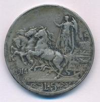 Olaszország 1914R 5L Ag "III. Viktor Emánuel" fém utánveret, peremen "FERT" (22,...