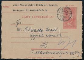 1943 30f díjjegyes zárt helyi levelezőlap privát ügyvédi ügyben   &quot;BUDAPEST&quot;