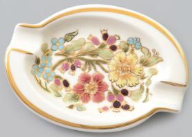 Zsolnay virág mintás tálka, kézzel festett, jelzett, hibátlan 13x8 cm