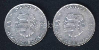 1947. 5Ft Ag "Kossuth" (2x) T:3