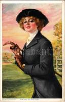The Joy of the Hunt. Lady art postcard s: W. Haskell Coffin (EK)