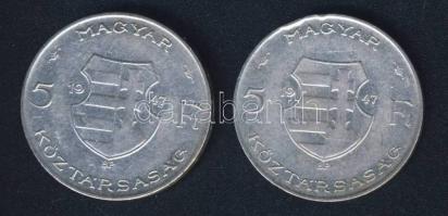 1947. 5Ft Ag "Kossuth" (2x) T:3