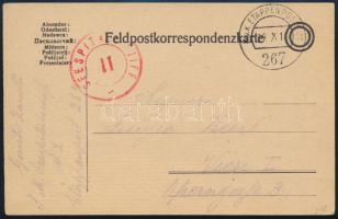 1916 Tábori posta levelezőlap piros "SEESPITALSCHIFF" , "K.u.K. ETAPPENPOSTAMT / 267&...