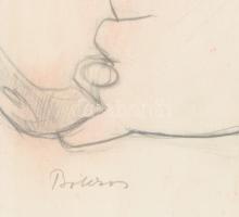 Bokros László (1928-2017):Esernyős nő, ceruza, papír, jelzett. 40x55 cm