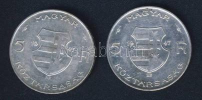 1947. 5Ft Ag "Kossuth" (2x) T:3