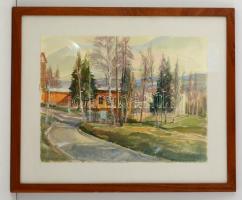 Udvary Pál (1900-1987): Tátrafüred. Akvarell, papír, jelzett, üvegezett fakeretben, 35×49 cm