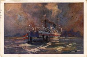 Einlaufen des österreichische ungarischen Spitalschiffes "WIEN" in den heimischen Hafen. K.u.k. Kriegsmarine, Offizielle Postkarte des Österreichischen Flottenvereines zu Gunsten des Kriegsfürsorgeamtes, des Kriegshilfsbüros und des Roten Kreuzes Nr. F. 98. s: Harry Heusser