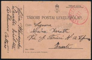 1916 Tábori posta levelezőlap piros SEESPITALSCHIFF , K.u.K. KRIEGSMARINE / S.M.S. MONARCH Triestre küldve