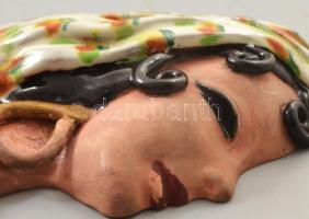 Szabszai László art deco női fej kerámia falidísz. Jelzett kopással, 19x12 cm