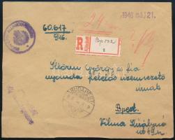 1946 (16. díjszabás) Hivatalos ajánlott helyi levél szükségragjeggyel, BUDAPEST