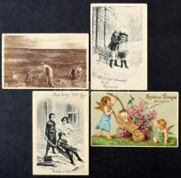 55 db RÉGI képeslap vegyes minőségben: sok zsánerlap, szerelmes párok, hölgyek, gyerekek, üdvözlőlapok / 55 pre-1945 postcards in mixed quality: many ladies, couples in love, motives, children, greetings