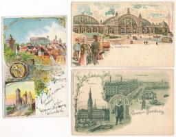 3 db RÉGI litho német város képeslap / 3 pre-1945 litho German town-view postcards