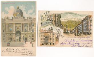 2 db RÉGI litho osztrák város képeslap / 2 pre-1900 litho Austrian town-view postcards