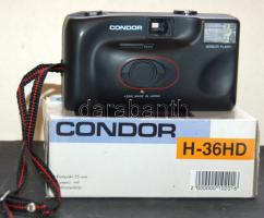 Condor H-36HD típusú analóg kompakt fényképezőgép beépített vakuval, dobozában, leírással
