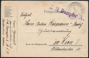 1917 Tábori posta levelezőlap &quot;S.M. Dampfer X.&quot; , &quot;K.u.K. KRIEGSMARINE / S.M.S. KAISER FRANZ JOSEF I.&quot;