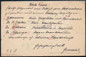 1917 Tábori posta levelezőlap / Field postcard "S.M. Dampfer X." , "K.u.K. KRIEGSMARI...