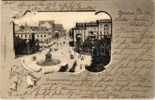 1901 Wroclaw, Breslau; Tauentzienplatz / square, tram. A. Fabian &amp; Comp. Art Nouveau, floral