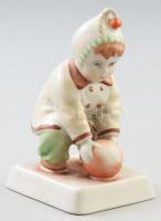 Zsolnay porcelán "Labdás Öcsi". Kézzel festett, jelzett (tervező: Sinkó András), kis kopással, m: 13,5 cm