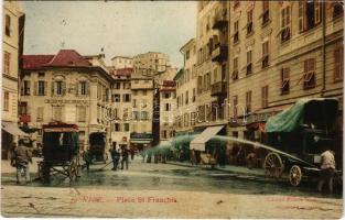 1910 Nice, Nizza; Place St. Francois / square, café, shops, street cleaning (EK)