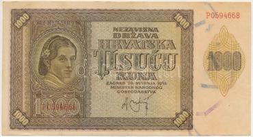 Horvátország / Független Horvát Állam 1941. 1000K &quot;P&quot; T:F szép papír Independent State of Croatia 1941. 1000 Kuna &quot;P&quot; C:F fine paper  Krause P#4a