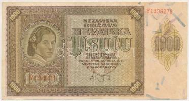 Horvátország / Független Horvát Állam 1941. 1000K "Y" T:F szép papír Independent State of Croatia 1941. 1000 Kuna "Y" C:F fine paper  Krause P#4a