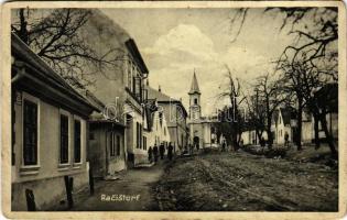 1934 Récse, Ratzersdorf, Racistorf, Raca (Pozsony, Bratislava); utca, templom / street, church (EB)