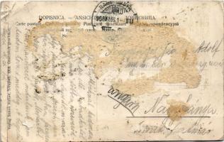 1908 Sarajevo, Strassenbild in Bosnien. Simon Kattan - Art Nouveau montage with K. und k. Milit Post...